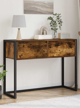 VidaXL Bijzettafel met lade Rook Eik 100 x 36 x 75 cm Bewerkt hout