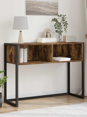 VidaXL Bijzettafel met opslag Rook Eik 100 x 36 x 75 cm Bewerkt hout