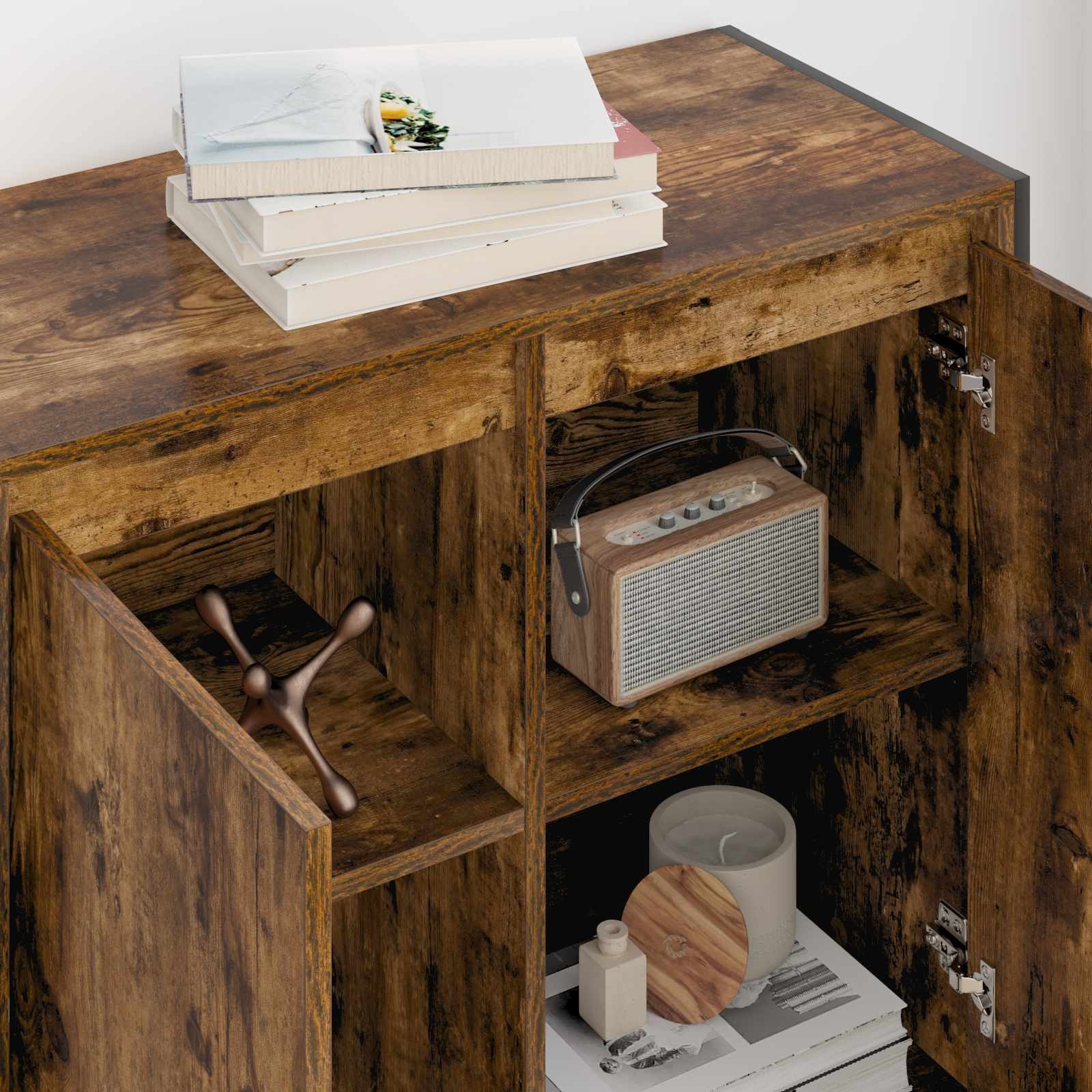 VidaXL Bijzetkast Rook Eik 79 x 36 x 75 cm Bewerkt hout