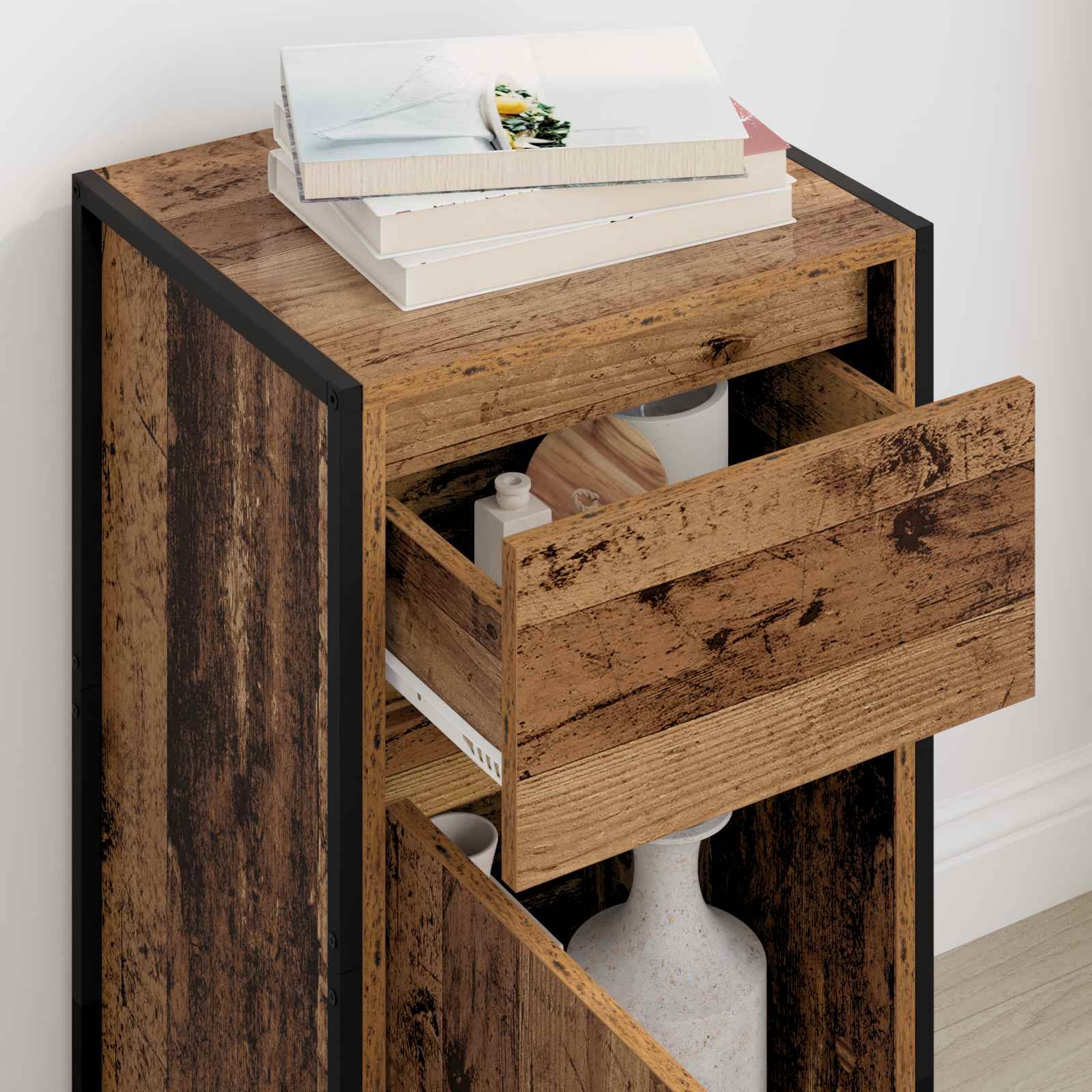 VidaXL Dressoir met lade Oud Hout 81 x 36 x 150.5 cm Bewerkt hout