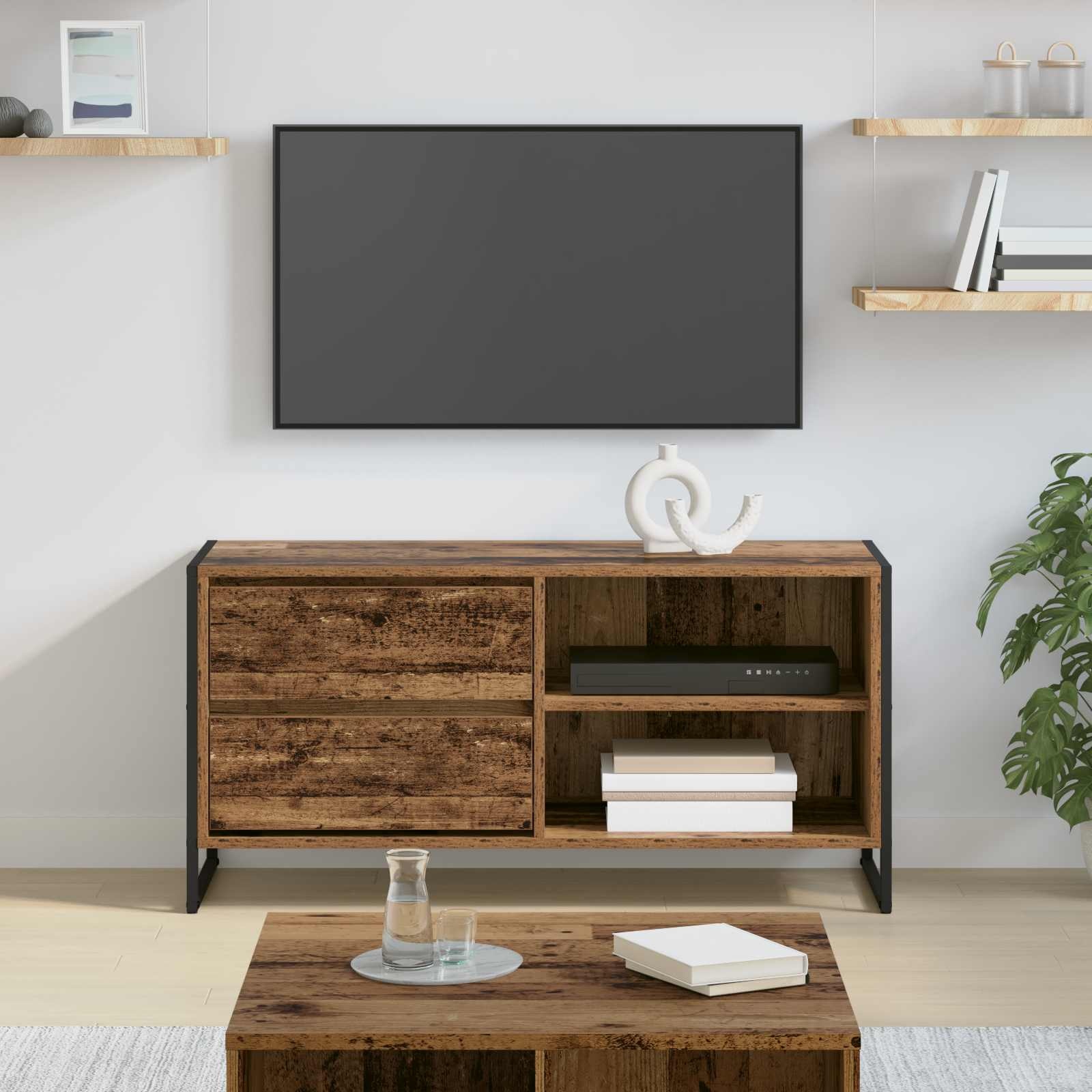 VidaXL TV-kast met lade Oud Hout 100 x 36 x 49,5 cm Bewerkt hout