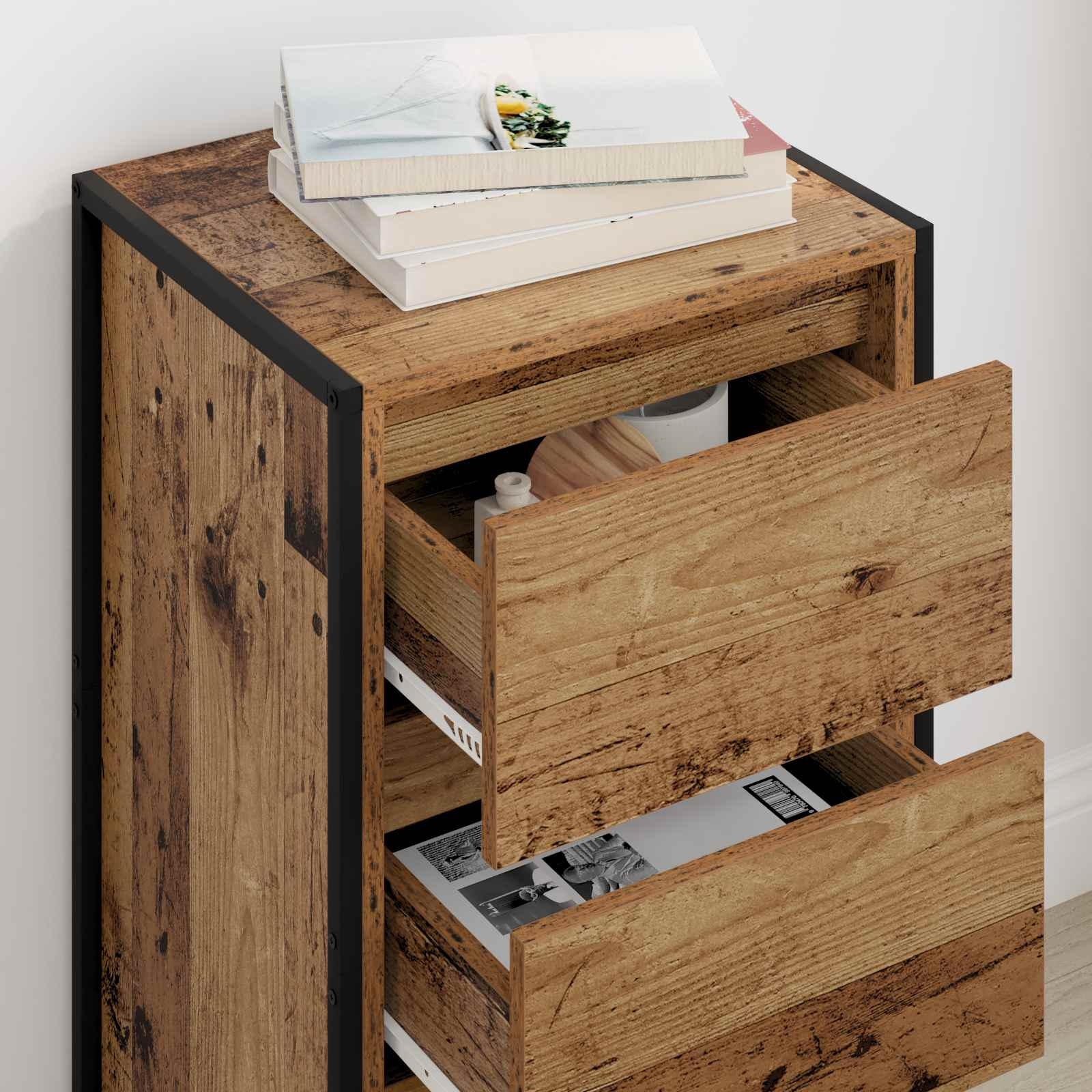 VidaXL Dressoir met lade Oud Hout 42 x 36 x 75.5 cm Bewerkt hout