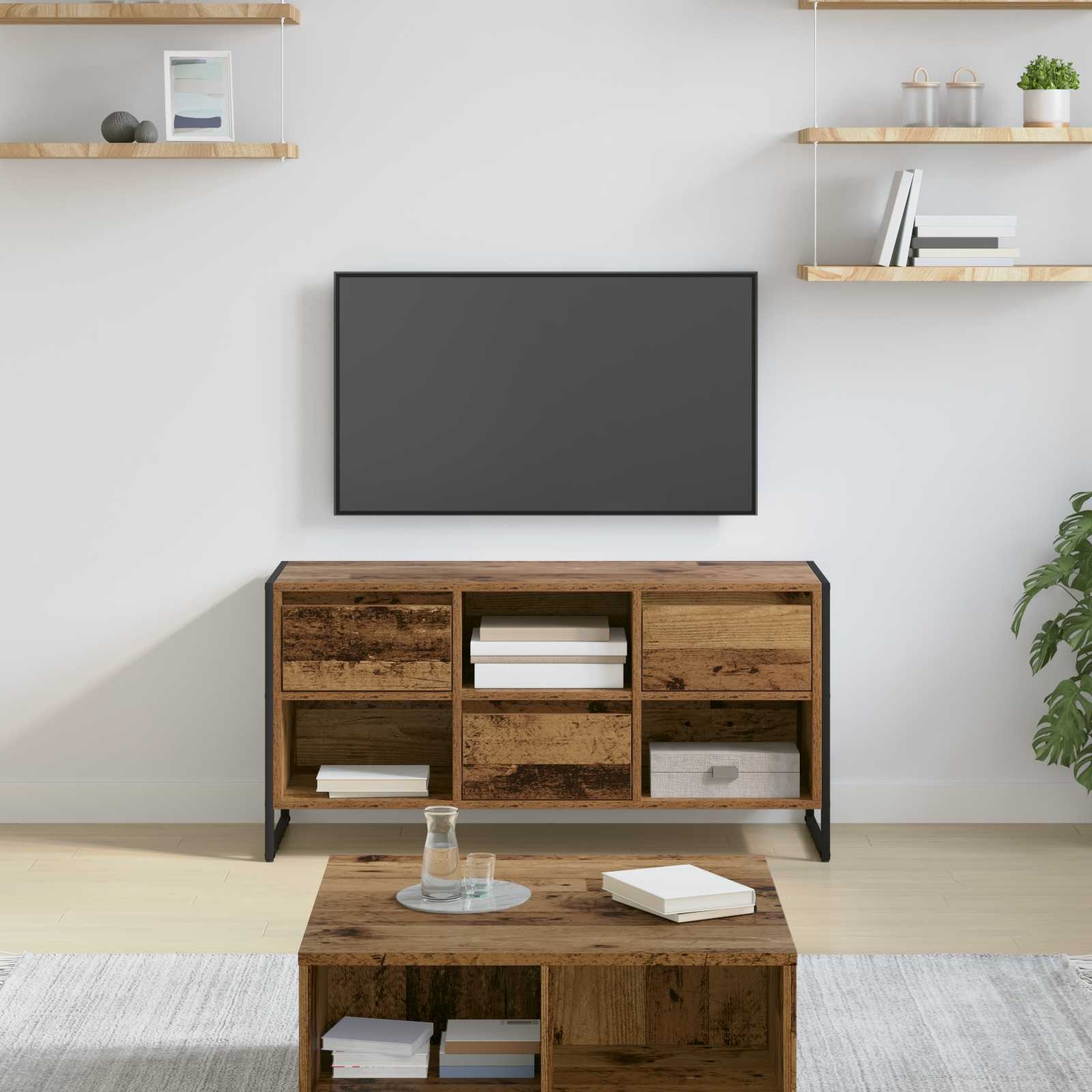 VidaXL TV-kast met lade Oud Hout 100 x 36 x 49,5 cm Bewerkt hout