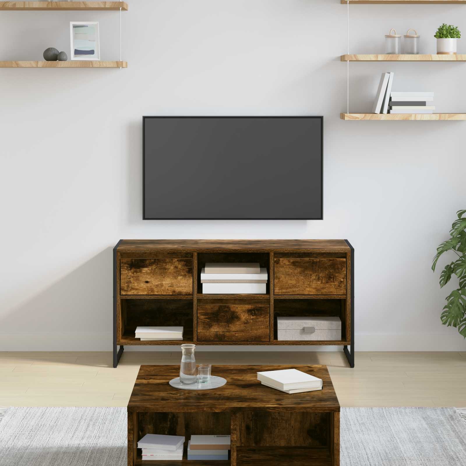 VidaXL TV-kast met lade Rook Eik 100 x 36 x 49,5 cm Bewerkt hout