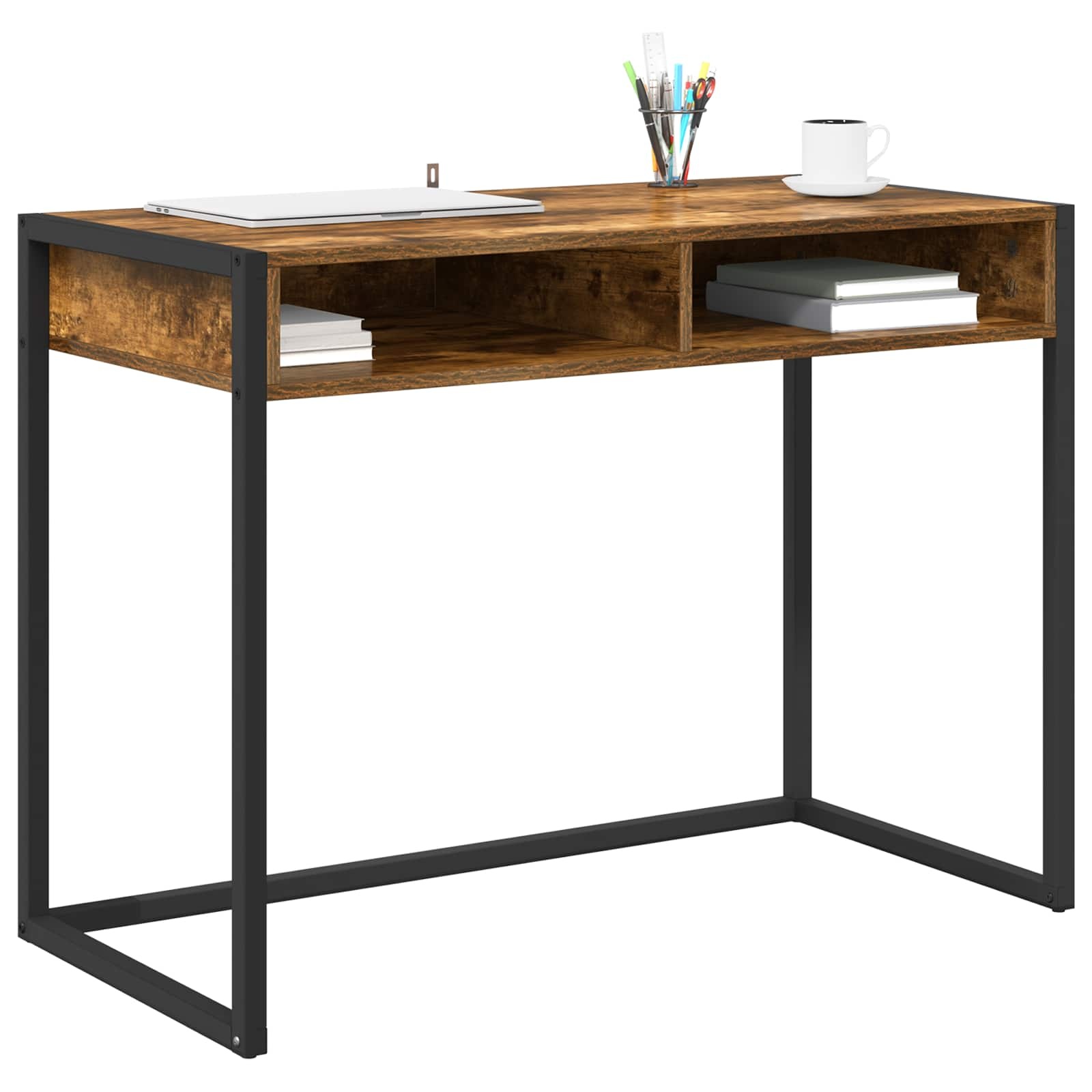 VidaXL Bureau met opslag Rook Eik 100 x 50 x 75 cm Bewerkt hout