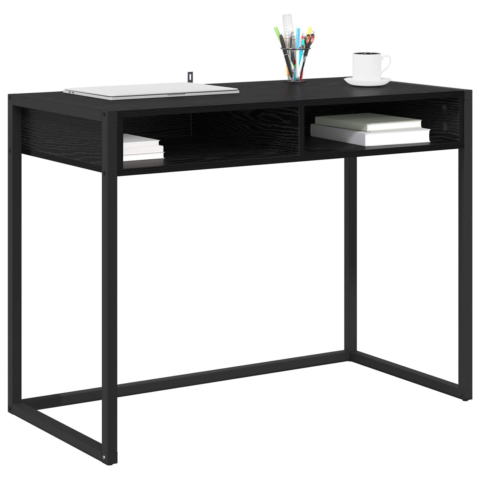 VidaXL Bureau met opslag Zwart Eiken 100 x 50 x 75 cm Bewerkt hout