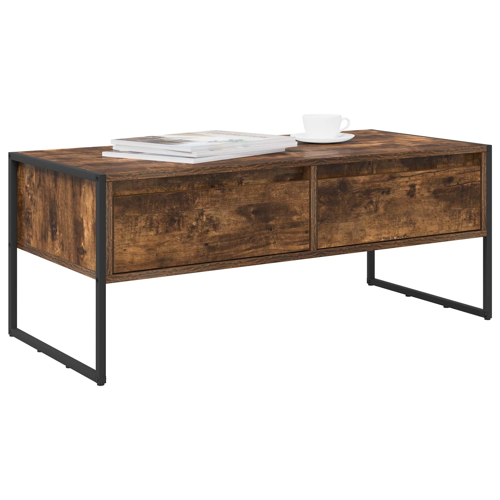 VidaXL Salontafel met lade Rook Eik 100 x 46 x 40 cm Bewerkt hout