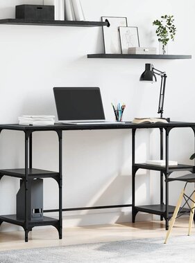 VidaXL Bureau met plank Zwart Eiken 140 x 50 x 75 cm Bewerkt hout