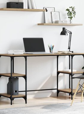 VidaXL Bureau met plank Artisan Eiken 140 x 50 x 75 cm Bewerkt hout