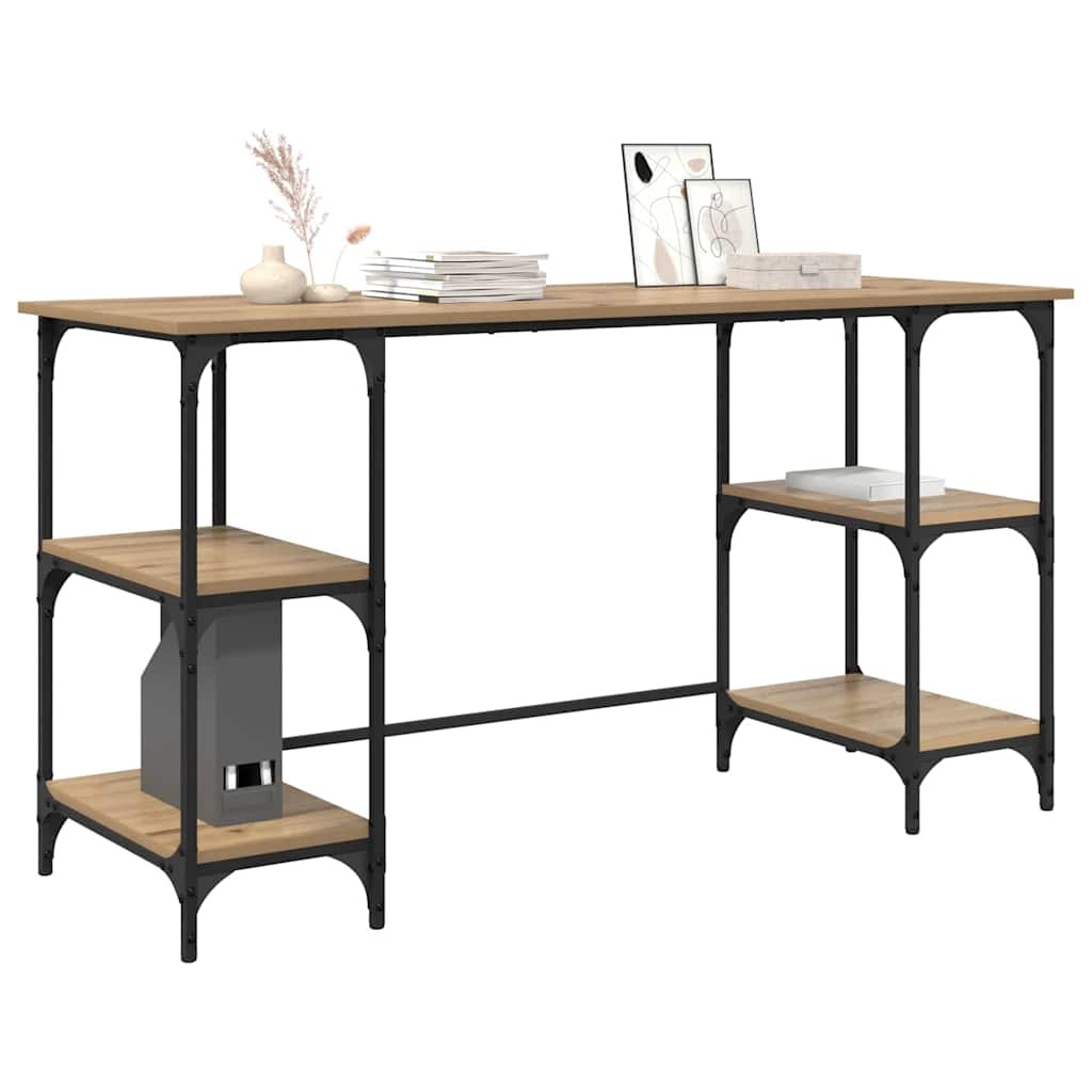 VidaXL Bureau met plank Artisan Eiken 140 x 50 x 75 cm Bewerkt hout