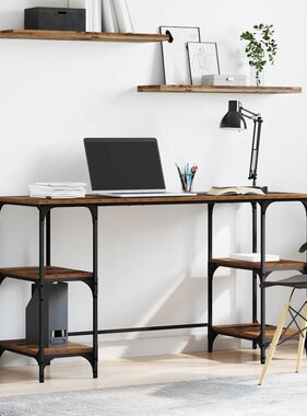 VidaXL Bureau met plank Oud Hout 140 x 50 x 75 cm Bewerkt hout