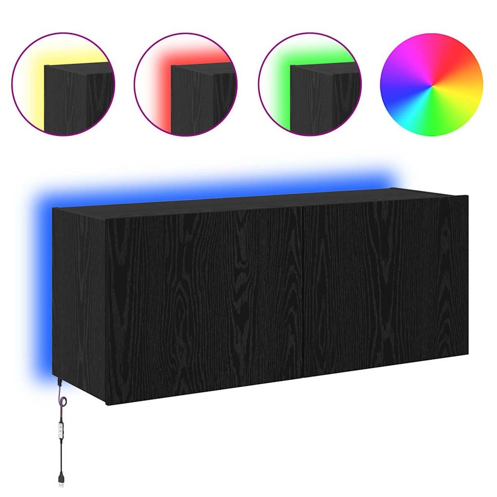 VidaXL TV Wandkast Zwart Eiken 100 x 35 x 41 cm Bewerkt hout