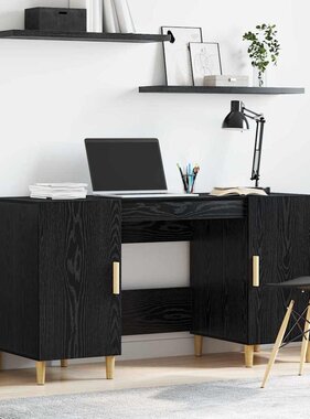 VidaXL Bureau met plank Zwart Eiken 140 x 50 x 75 cm Bewerkt hout