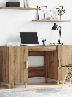 VidaXL Bureau met plank Artisan Eiken 140 x 50 x 75 cm Bewerkt hout