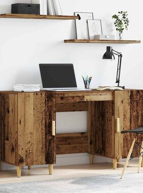 VidaXL Bureau met plank Oud Hout 140 x 50 x 75 cm Bewerkt hout