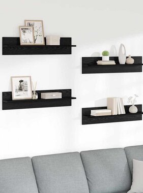 VidaXL Wandplanken 4 pcs Zwart Eiken 80 x 11,5 x 18 cm Bewerkt hout