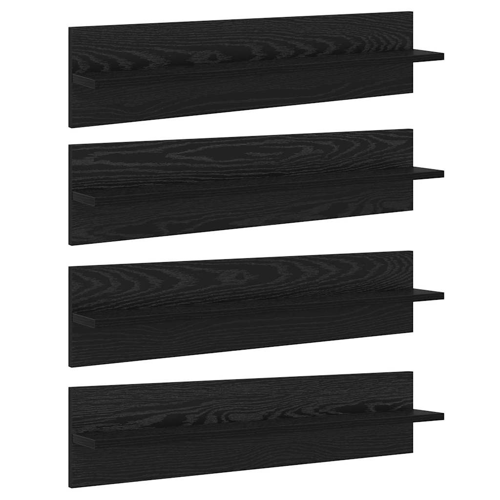 VidaXL Wandplanken 4 pcs Zwart Eiken 80 x 11,5 x 18 cm Bewerkt hout