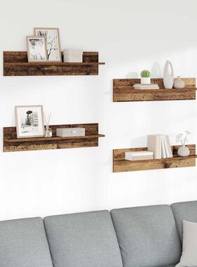VidaXL Wandplanken 4 pcs Oud Hout 80 x 11,5 x 18 cm Bewerkt hout