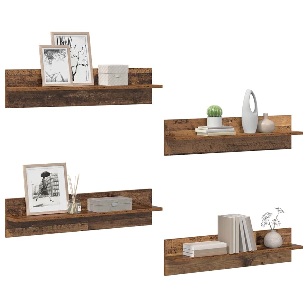 VidaXL Wandplanken 4 pcs Oud Hout 80 x 11,5 x 18 cm Bewerkt hout