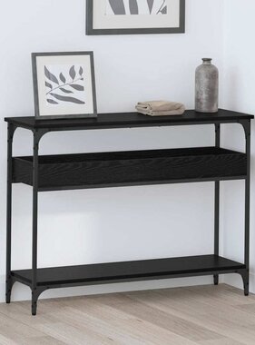 VidaXL Wandtafel met plank Zwart eiken 100 x 29 x 75 cm Bewerkt hout