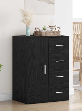 VidaXL Dressoir met lade Zwart Eiken 59 x 39 x 80 cm Bewerkt hout