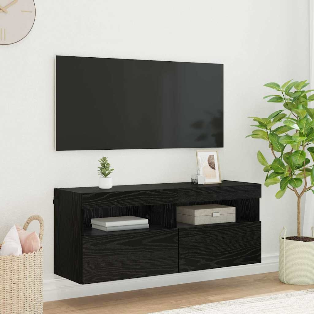 VidaXL TV Wandkast Zwart Eiken 100 x 30 x 40 cm Bewerkt hout