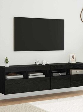 VidaXL TV Wandkasten 2 pcs Zwart Eiken 80 x 30 x 40 cm Bewerkt hout