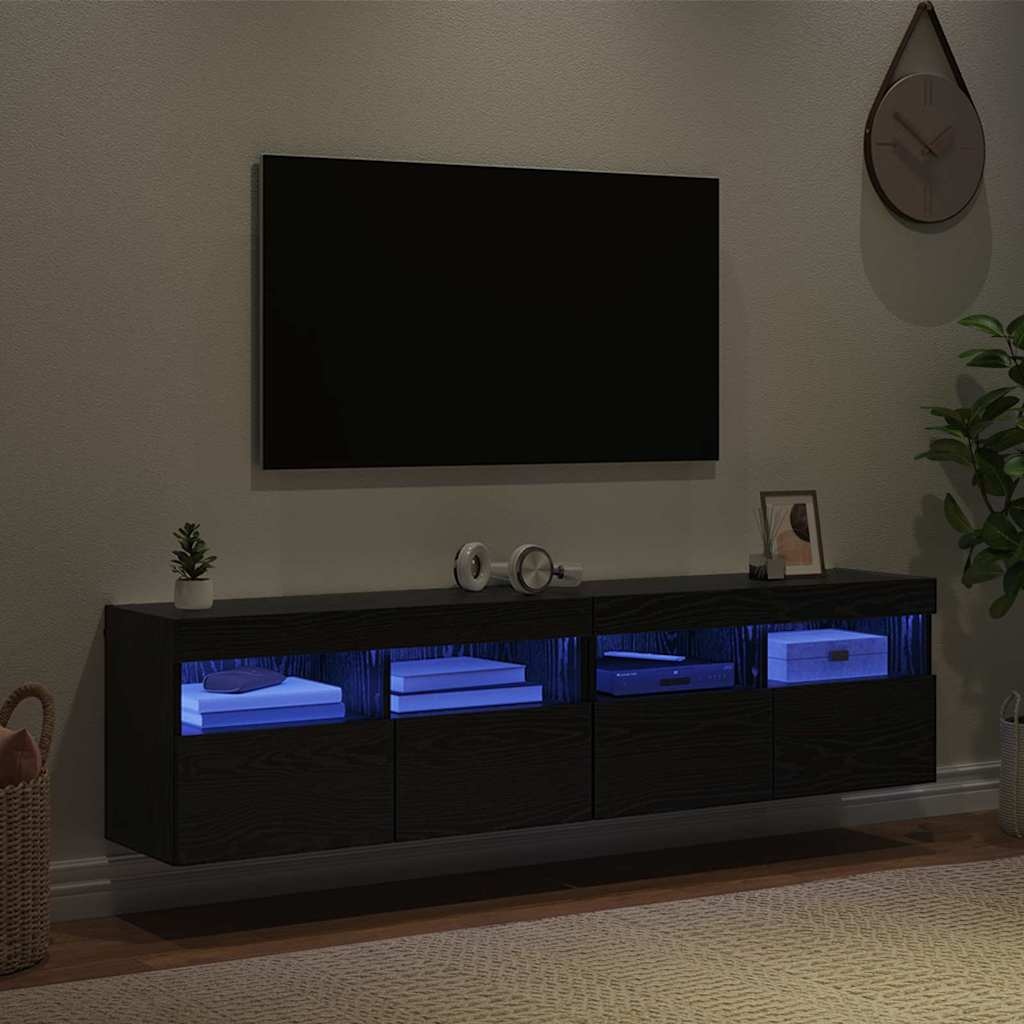 VidaXL TV Wandkasten 2 pcs Zwart Eiken 80 x 30 x 40 cm Bewerkt hout