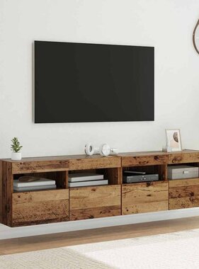 VidaXL TV Wandkasten 2 pcs Oud Hout 80 x 30 x 40 cm Bewerkt hout