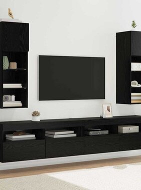 VidaXL Wandgemonteerde TV-kasten 2 pcs Zwart Eiken 30,5 x 30 x 90 cm