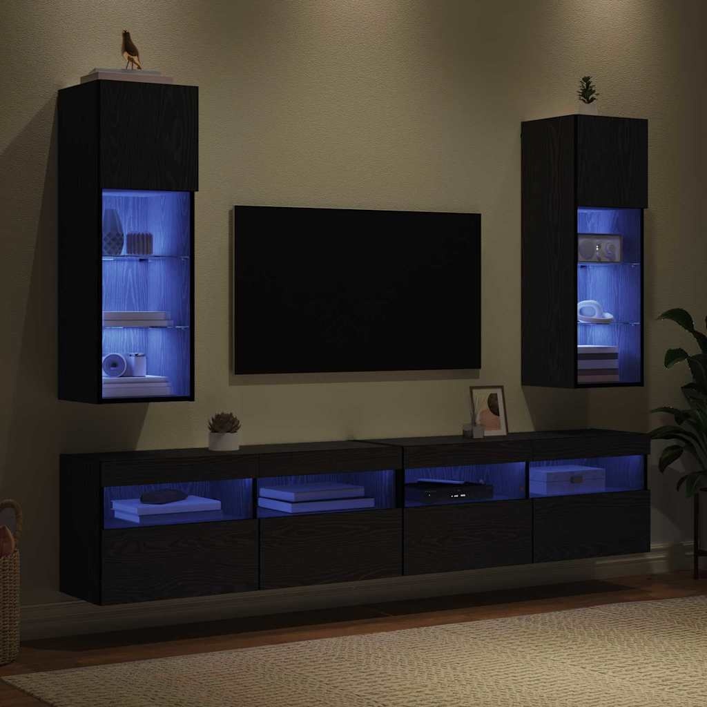 VidaXL Wandgemonteerde TV-kasten 2 pcs Zwart Eiken 30,5 x 30 x 90 cm