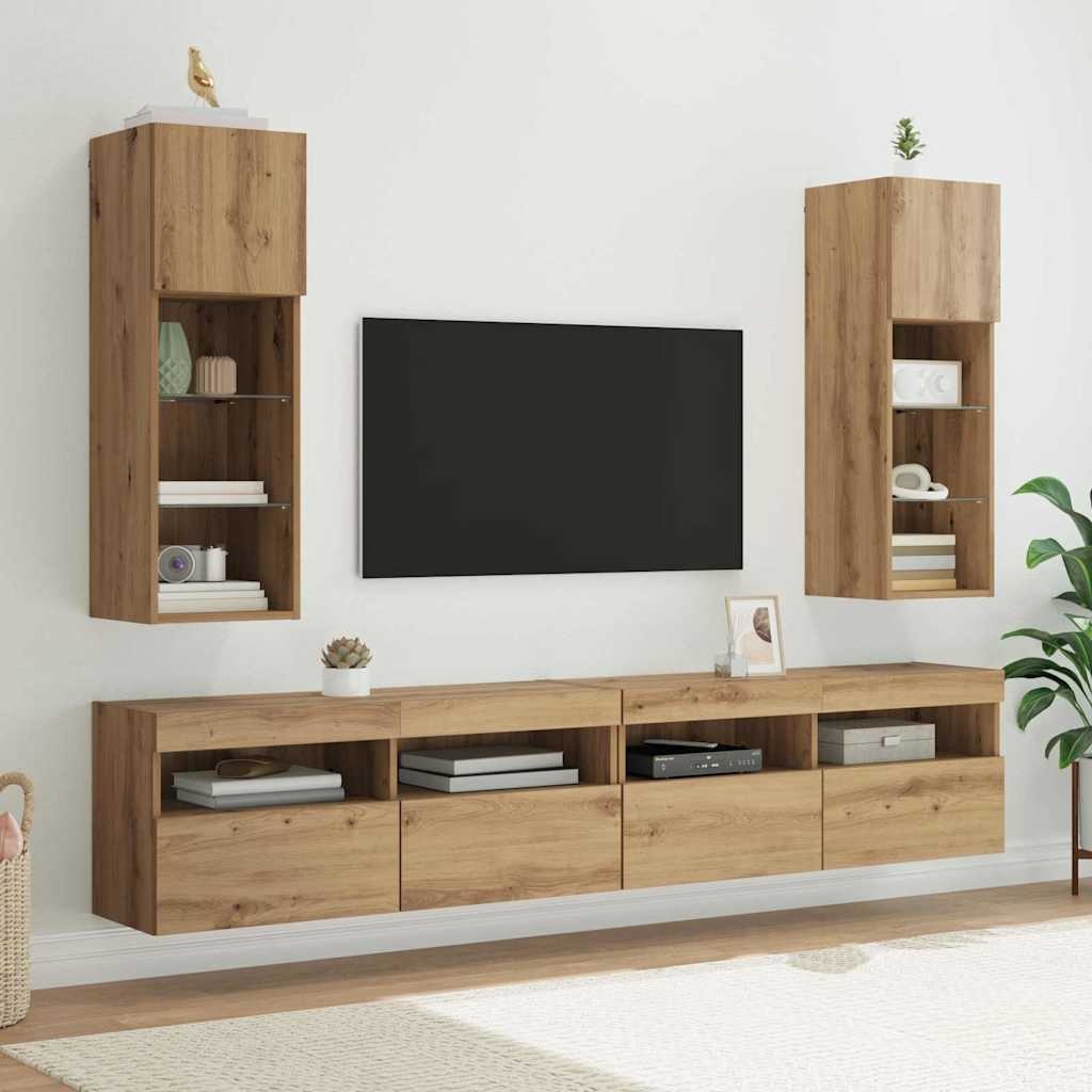 VidaXL Wandgemonteerde TV-kasten 2 pcs Artisan Eiken 30,5 x 30 x 90 cm