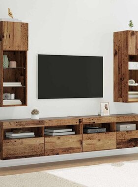 VidaXL Wandgemonteerde TV-kasten 2 pcs Oud Hout 30,5 x 30 x 90 cm