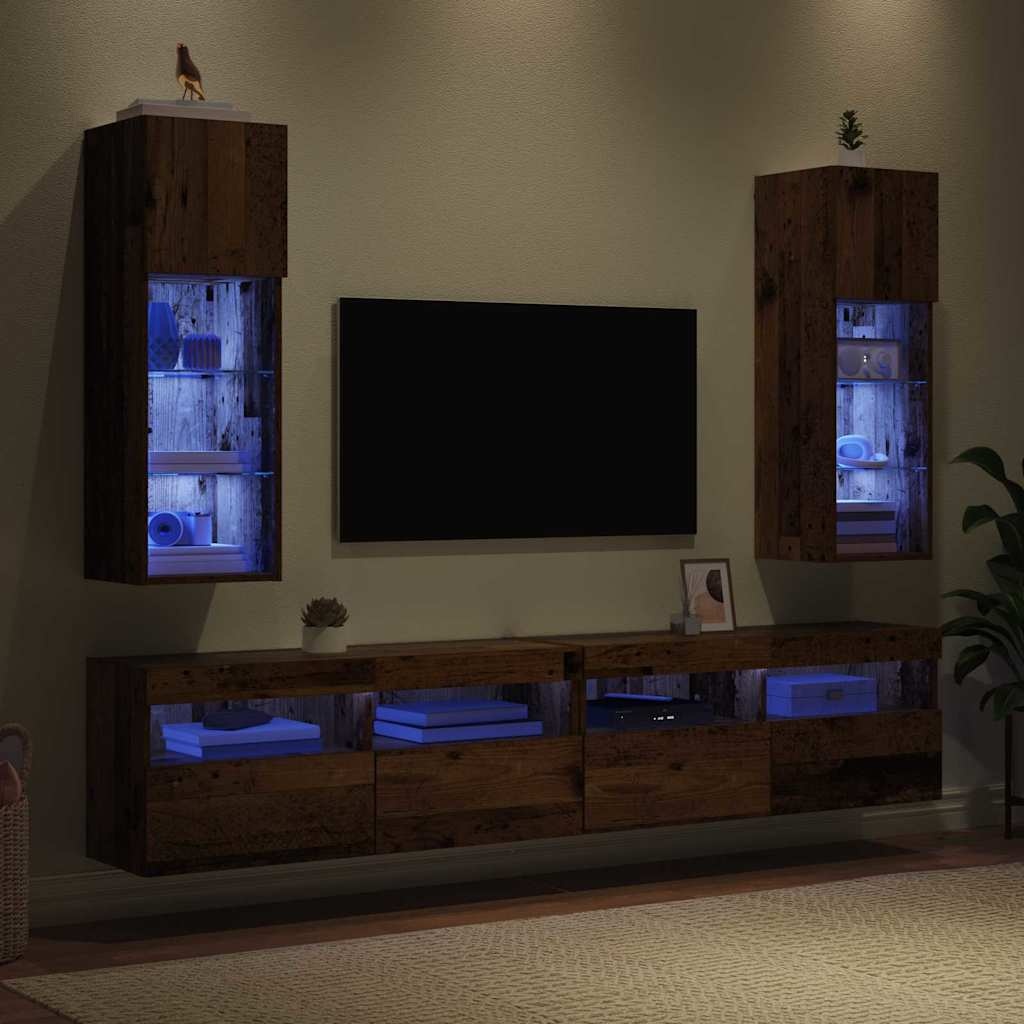 VidaXL Wandgemonteerde TV-kasten 2 pcs Oud Hout 30,5 x 30 x 90 cm