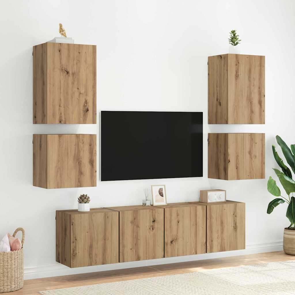 VidaXL TV Wandkasten 2 pcs Artisan Eiken 40,5x30x40cm Bewerkt hout