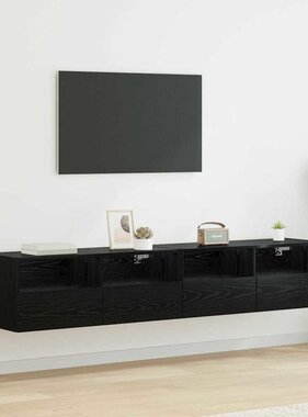 VidaXL TV Wandkasten 2 pcs Zwart Eiken 80 x 30 x 30 cm Bewerkt hout