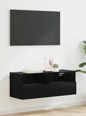 VidaXL TV Wandkast Zwart Eiken 80 x 30 x 30 cm Bewerkt hout