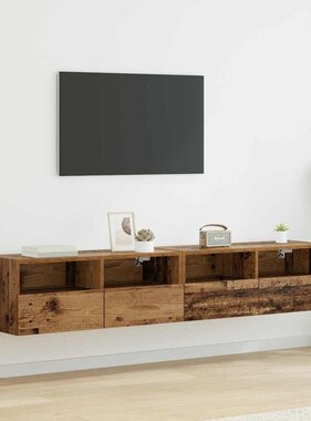 VidaXL TV Wandkasten 2 pcs Oud Hout 80 x 30 x 30 cm Bewerkt hout