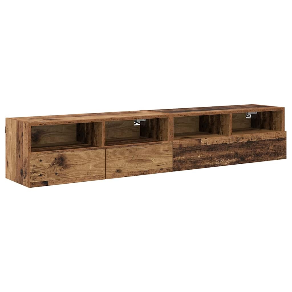 VidaXL TV Wandkasten 2 pcs Oud Hout 80 x 30 x 30 cm Bewerkt hout