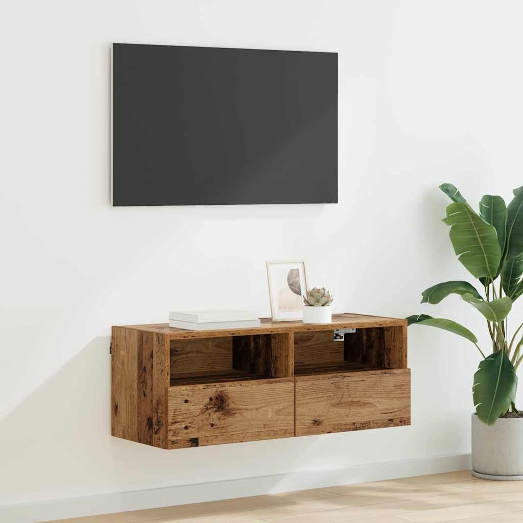 VidaXL TV Wandkast Oud Hout 80 x 30 x 30 cm Bewerkt hout