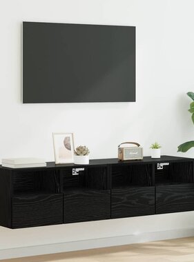 VidaXL TV Wandkasten 2 pcs Zwart Eiken 60 x 30 x 30 cm Bewerkt hout