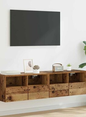 VidaXL TV Wandkasten 2 pcs Oud Hout 60 x 30 x 30 cm Bewerkt hout