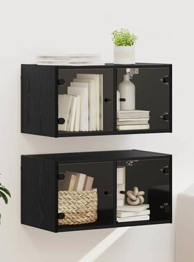 VidaXL Wandkasten 2 pcs Zwart Eiken 68 x 37 x 35 cm Bewerkt hout