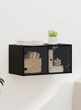 VidaXL Wandkast Zwart Eiken 68 x 37 x 35 cm Bewerkt hout