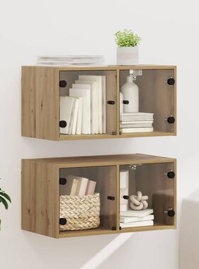 VidaXL Wandkasten 2 pcs Artisan Eiken 68 x 37 x 35 cm Bewerkt hout