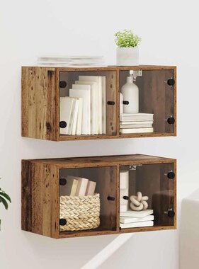 VidaXL Wandkasten 2 pcs Oud Hout 68 x 37 x 35 cm Bewerkt hout