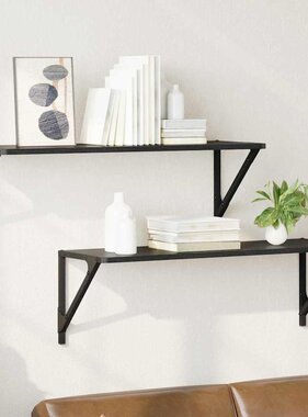 VidaXL Wandplanken 2 pcs Zwart Eiken 80 x 25 x 25,5 cm Bewerkt hout