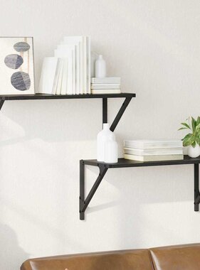 VidaXL Wandplanken 2 pcs Zwart Eiken 60 x 25 x 25,5 cm Bewerkt hout