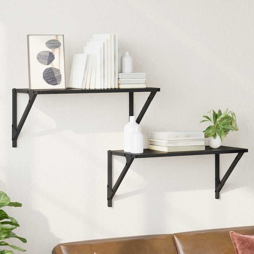 VidaXL Wandplanken 2 pcs Zwart Eiken 60 x 25 x 25,5 cm Bewerkt hout