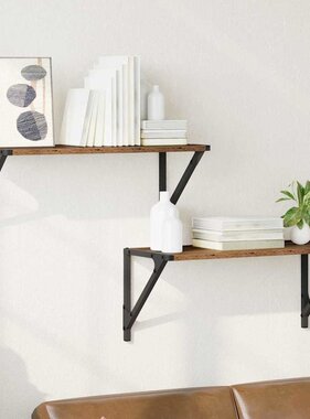 VidaXL Wandplanken 2 pcs Oud Hout 60 x 25 x 25,5 cm Bewerkt hout